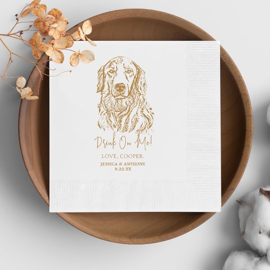 Gouden Retriever Hond Custom Hand Tekening Bruilof Servet