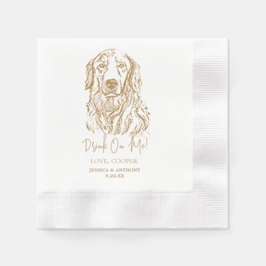 Gouden Retriever Hond Custom Hand Tekening Bruilof Servet (Voorkant)