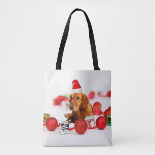 Gouden Retriever Hond Een Rode Santa Hoed Tote Bag