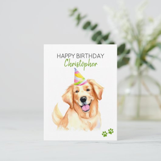 Gouden Retriever Hond Gepersonaliseerde Gelukkige  Briefkaart (Staand voorkant)