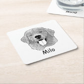 Gouden Retriever Hond Gepersonaliseerde Hand Drawi Kartonnen Onderzetters (Schuin)