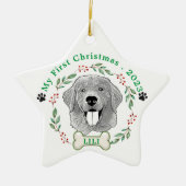Gouden Retriever Hond Gepersonaliseerde Hand Drawi Keramisch Ornament (Voorkant)