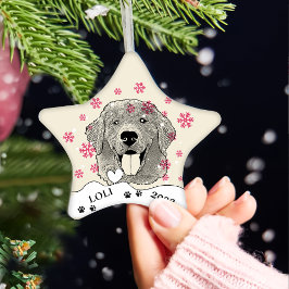Gouden Retriever Hond Gepersonaliseerde Hand Drawi Keramisch Ornament