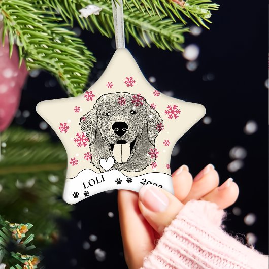 Gouden Retriever Hond Gepersonaliseerde Hand Drawi Keramisch Ornament