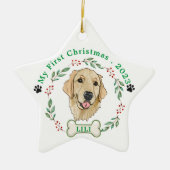 Gouden Retriever Hond Gepersonaliseerde Hand Drawi Keramisch Ornament (Voorkant)