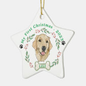 Gouden Retriever Hond Gepersonaliseerde Hand Drawi Keramisch Ornament (Links)