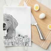 Gouden Retriever Hond Gepersonaliseerde Hand Drawi Theedoek (Quarter Fold)