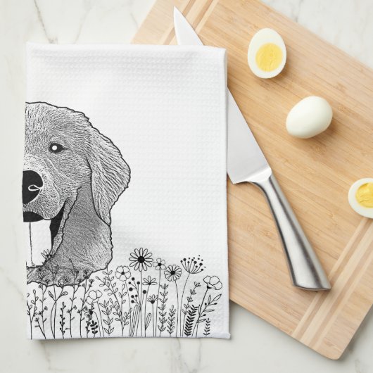 Gouden Retriever Hond Gepersonaliseerde Hand Drawi Theedoek (Quarter Fold)