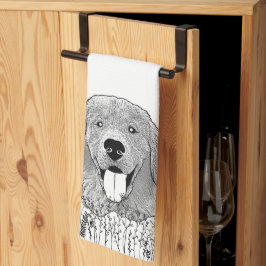 Gouden Retriever Hond Gepersonaliseerde Hand Drawi Theedoek