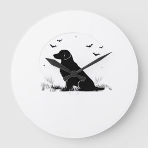 Gouden Retriever Hond Halloween Maan Silhouet Ov Grote Klok