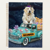 Gouden Retriever Hond Halloween Truck Schrik Nacht Planner (Voorkant)