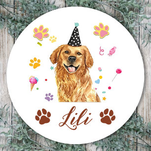 Gouden Retriever Hond Hand Getekend Gepersonalisee Ronde Sticker