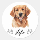 Gouden Retriever Hond Handtekening Gepersonaliseer Ronde Sticker (Voorkant)