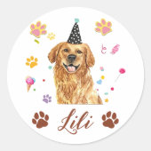 Gouden Retriever Hond Handtekening Gepersonaliseer Ronde Sticker (Voorkant)