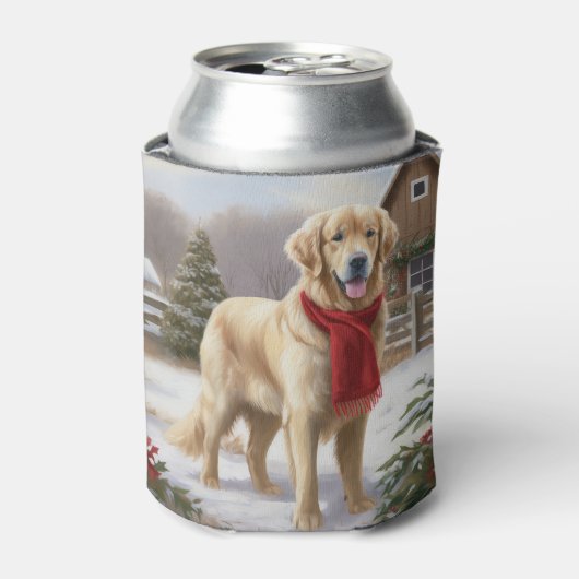 Gouden Retriever Hond in Sneeuw Kerstmis Blikjeskoeler (Blikje Voorkant)