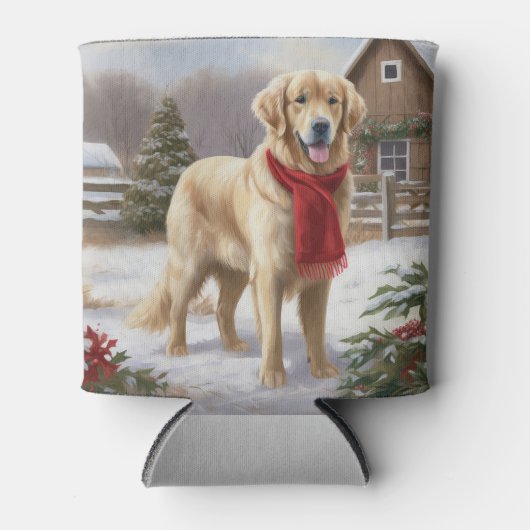 Gouden Retriever Hond in Sneeuw Kerstmis Blikjeskoeler (Voorkant)