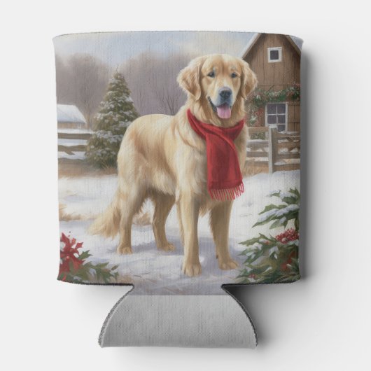 Gouden Retriever Hond in Sneeuw Kerstmis Blikjeskoeler (Achterkant)