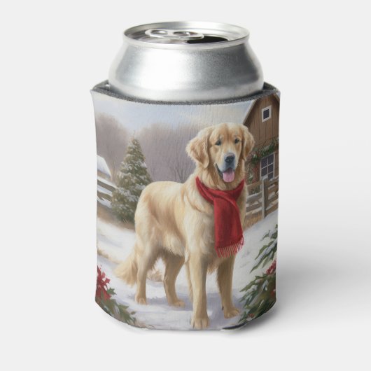 Gouden Retriever Hond in Sneeuw Kerstmis Blikjeskoeler (Blikje Achterkant)