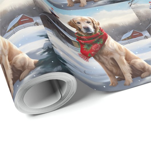 Gouden Retriever Hond in Sneeuw Kerstmis Cadeaupapier (Rol Hoek)