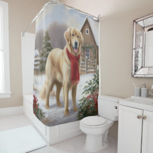 Gouden Retriever Hond in Sneeuw Kerstmis  Douchegordijn