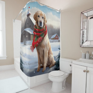 Gouden Retriever Hond in Sneeuw Kerstmis Douchegordijn