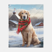 Gouden Retriever Hond in Sneeuw Kerstmis Fleece Deken (Voorkant)