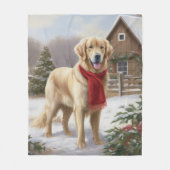 Gouden Retriever Hond in Sneeuw Kerstmis Fleece Deken (Voorkant)