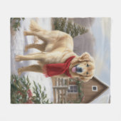 Gouden Retriever Hond in Sneeuw Kerstmis Fleece Deken (Voorkant (Horizontaal))