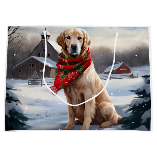 Gouden Retriever Hond in Sneeuw Kerstmis Groot Cadeauzakje (Voorkant)