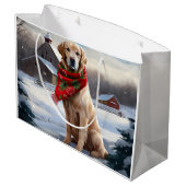 Gouden Retriever Hond in Sneeuw Kerstmis Groot Cadeauzakje (Achterkant Gekanteld)