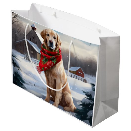 Gouden Retriever Hond in Sneeuw Kerstmis Groot Cadeauzakje (Achterkant Gekanteld)