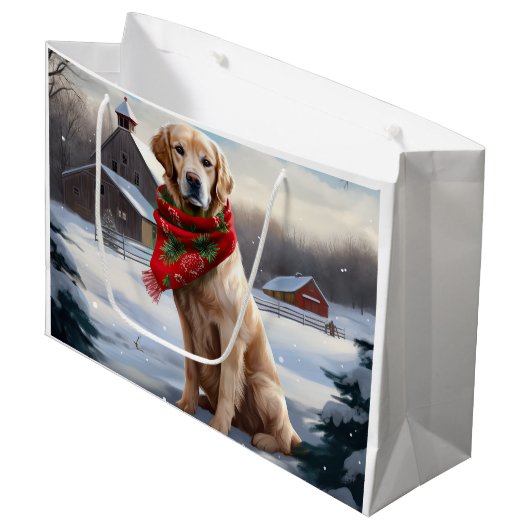 Gouden Retriever Hond in Sneeuw Kerstmis Groot Cadeauzakje (Voorkant Gekanteld)