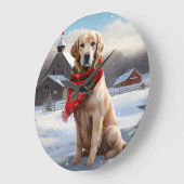 Gouden Retriever Hond in Sneeuw Kerstmis Grote Klok (Hoek)
