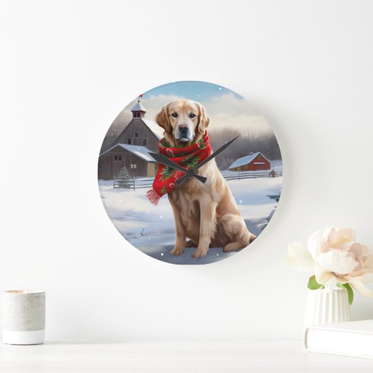 Gouden Retriever Hond in Sneeuw Kerstmis Grote Klok (Huis)