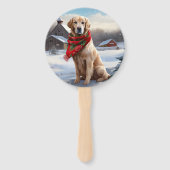 Gouden Retriever Hond in Sneeuw Kerstmis Handwaaier (Achterkant)