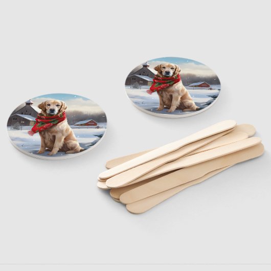 Gouden Retriever Hond in Sneeuw Kerstmis Handwaaier (Niet-gemonteerd)