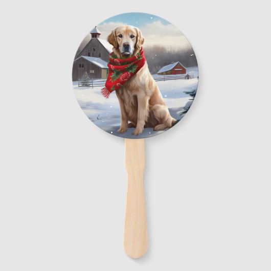 Gouden Retriever Hond in Sneeuw Kerstmis Handwaaier (Voorkant)