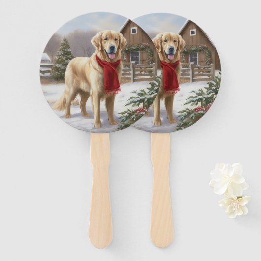 Gouden Retriever Hond in Sneeuw Kerstmis Handwaaier (Voorkant en achterkant)