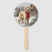 Gouden Retriever Hond in Sneeuw Kerstmis Handwaaier (Voorkant)