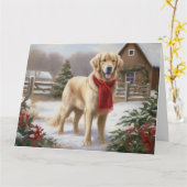Gouden Retriever Hond in Sneeuw Kerstmis Kaart (Gele Bloem)