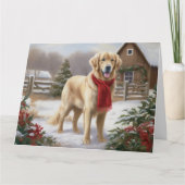Gouden Retriever Hond in Sneeuw Kerstmis Kaart (Voorkant)