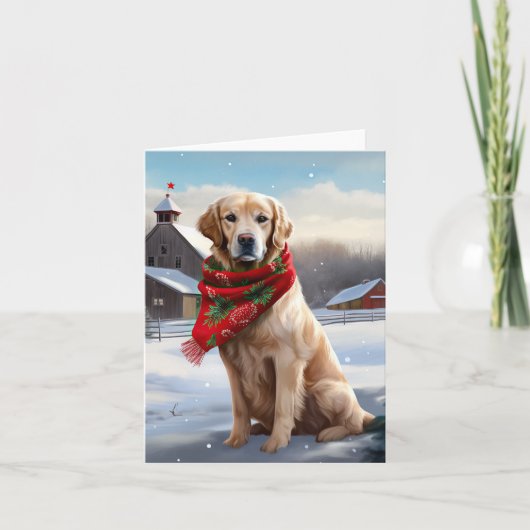 Gouden Retriever Hond in Sneeuw Kerstmis Kaart (Voorkant)