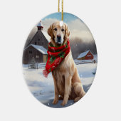 Gouden Retriever Hond in Sneeuw Kerstmis Keramisch Ornament (Rechts)