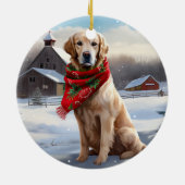 Gouden Retriever Hond in Sneeuw Kerstmis Keramisch Ornament (Achterkant)