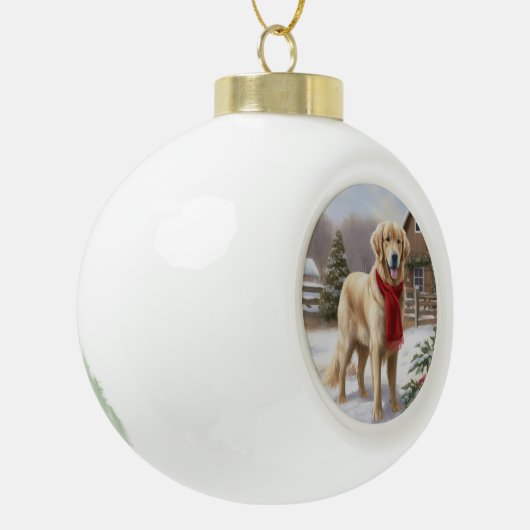 Gouden Retriever Hond in Sneeuw Kerstmis Keramische Bal Ornament (Links)