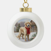 Gouden Retriever Hond in Sneeuw Kerstmis Keramische Bal Ornament (Voorkant)