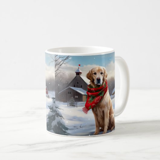 Gouden Retriever Hond in Sneeuw Kerstmis Koffiemok (Voorkant rechts)