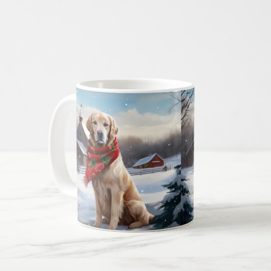 Gouden Retriever Hond in Sneeuw Kerstmis Koffiemok (Voorkant links)