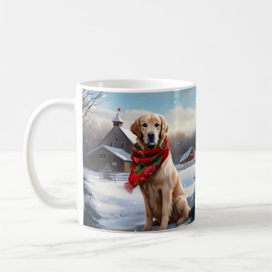 Gouden Retriever Hond in Sneeuw Kerstmis Koffiemok (Links)