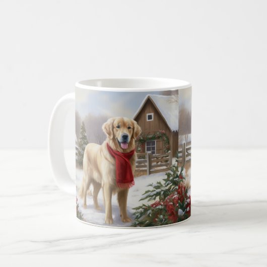 Gouden Retriever Hond in Sneeuw Kerstmis Koffiemok (Voorkant links)